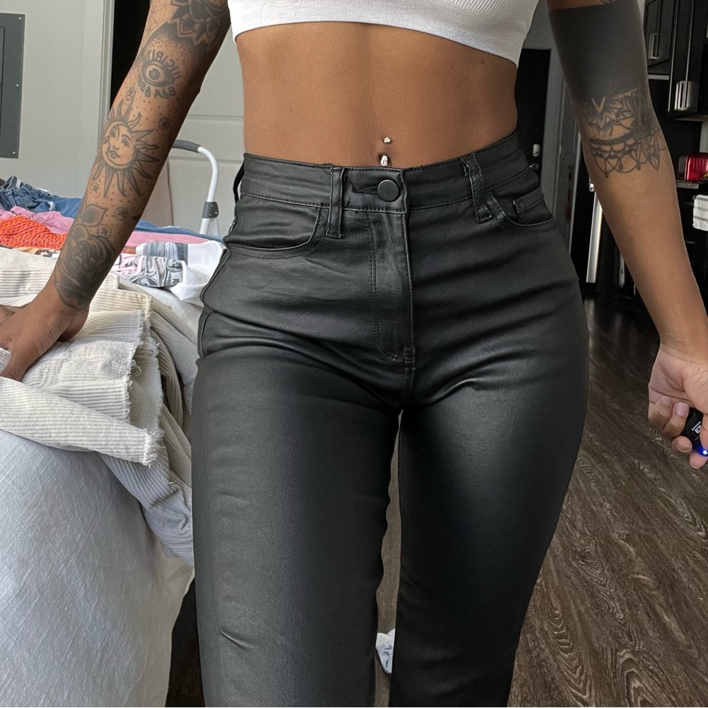 Edikted Luna Faux Leather Flare Jeans 5’1 & 5’2 people only!!!!